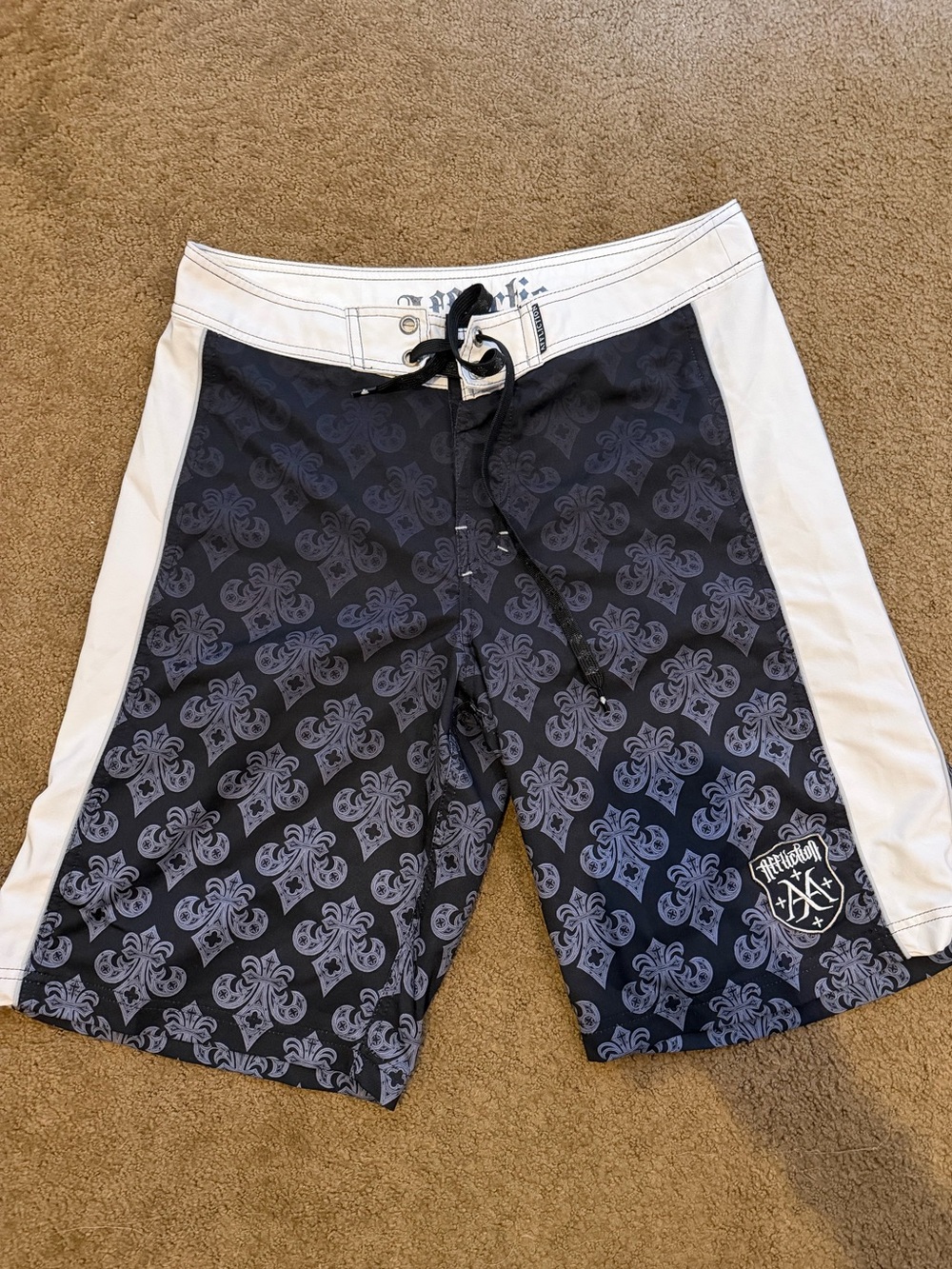 Affliction Black & White Patterned Men’s Swim Board Shorts